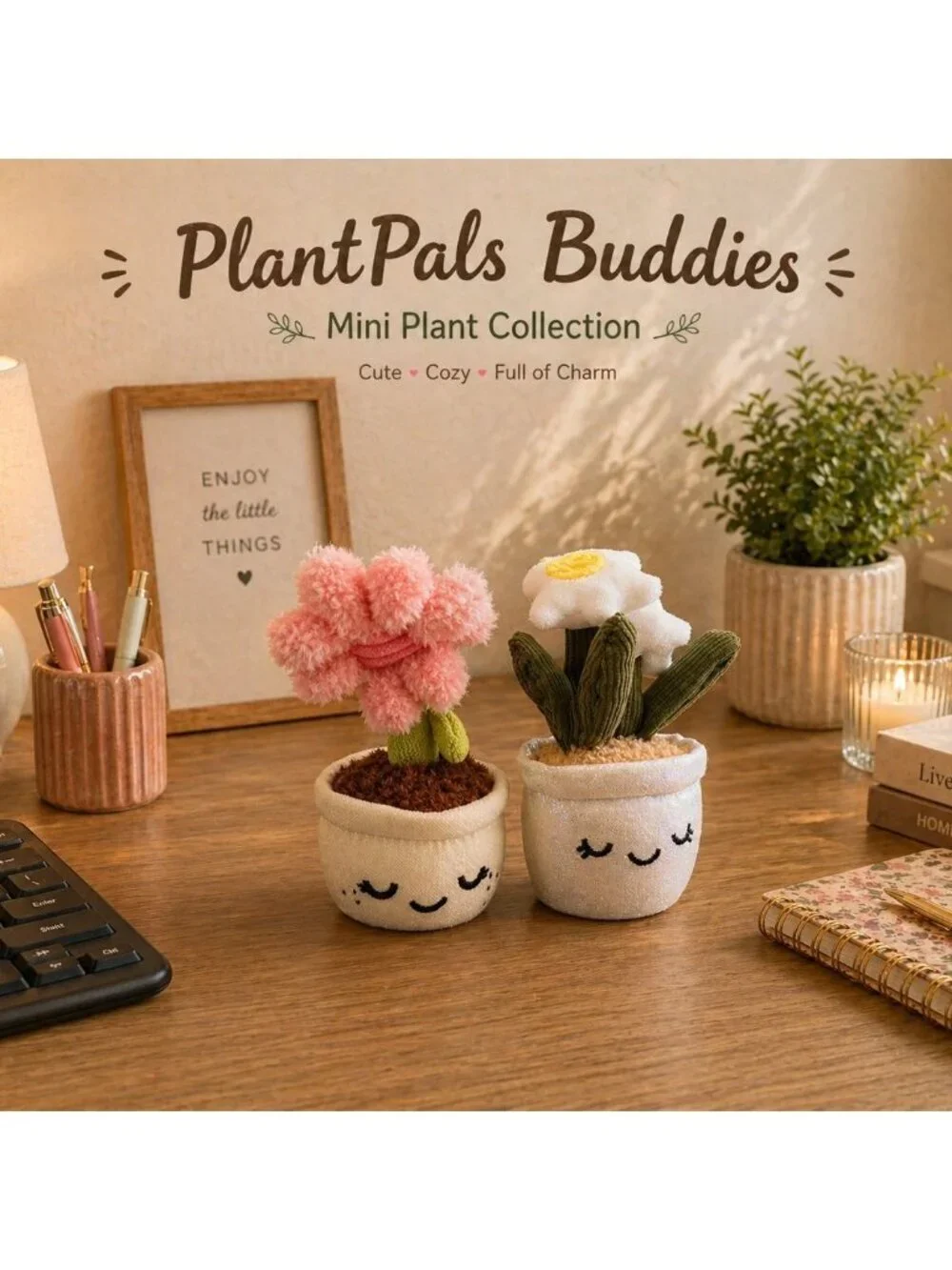 New Linzy Toys Plant Pals Buddies Potted Plush Stuffed Toy Pink Flower Decor